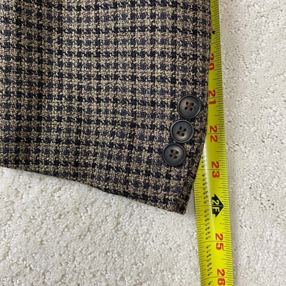 VTG Vito Rufolo Blazer Mens 44 Brown Silk Wool Houndstooth Made in Italy Lessona